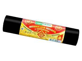 Мешки для мусора 120 л, с завязками, черные, в рулоне 10 шт., ПНД, 15 мкм, 800х750 мм, VIP, Z12010black в Первоуральске