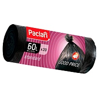 Мешки для мусора 60 л, черные, в рулоне 20 шт., ПНД, 7,4 мкм, 720х600 мм, PACLAN, 600820 в Первоуральске
