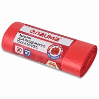 Мешки для мусора 60 л, красный, в рулоне 20 шт., ПНД, 10 мкм, 680х580 мм, LAIMA, 606702 в Первоуральске