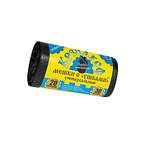 Мешки для мусора 20 л, с ушками, черные, в рулоне 30 шт., ПНД, 10 мкм, 550х440 мм, Крепакоф, 4607075710405 в Первоуральске