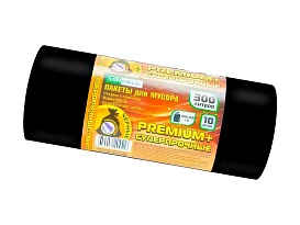 Мешки для мусора 300 л, черные, в рулоне 10 шт., ПВД 70 мкм, 1400х1000 мм, PREMIUM+, 30010160 в Первоуральске