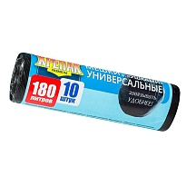 Мешки для мусора 180 л, с ушками, черные, в рулоне 10 шт., ПНД, 20 мкм, 1150х800 мм, Крепак, 4607075710498 в Первоуральске