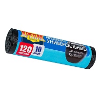 Мешки для мусора 120 л, с ушками, черные, в рулоне 10 шт., ПНД, 15 мкм, 1100х700 мм, Крепак, 4607075710474 в Первоуральске