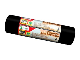 Мешки для мусора 120 л, черные, в рулоне 10 шт., ПНД, 12 мкм, 1100х700 мм, MIRPACK Classik, 1201011 в Первоуральске