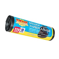 Мешки для мусора 120 л, черные, в рулоне 10 шт., ПНД, 15 мкм, 1100х700 мм, Крепак, 4607075710214 в Первоуральске