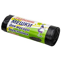 Мешки для мусора 160 л, черные, в рулоне 10 шт., ПВД, 23 мкм, 1200х900 мм, Любаша, 607681 в Первоуральске