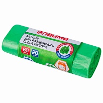 Мешки для мусора 60 л, зеленые, в рулоне 20 шт., ПНД, 10 мкм, 680х580 мм, LAIMA, 606704 в Первоуральске