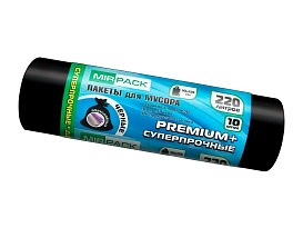 Мешки для мусора 220 л, черные, в рулоне 10 шт., ПВД, 45 мкм, 1250х930 мм, PREMIUM+, 2201068 в Первоуральске