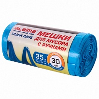 Мешки для мусора 35 л, с ручками, синие, в рулоне 30 шт., ПНД, 9 мкм, 540х500 мм, LAIMA ULTRA, 607683 в Первоуральске