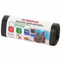Мешки для мусора 90 л, черные, в рулоне 10 шт., ПВД, 25 мкм, 950х600 мм, LAIMA, 605332 в Первоуральске