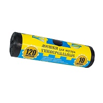 Мешки для мусора 120 л, с ушками, черные, в рулоне 10 шт., ПНД, 13 мкм, 1050х680 мм, Крепакоф, 4607075710252 в Первоуральске