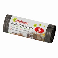 Мешки для мусора 30 л, черные, в рулоне 20 шт., ПНД, 5 мкм, 550х470 мм, Любаша эконом, 605329 в Первоуральске