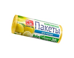Мешки для мусора 30 л, ароматизированные, Лимон, желтые, в рулоне 20 шт., ПНД, 9 мкм, 560х530 мм, GRIFON Aroma, 101-020 Li в Первоуральске