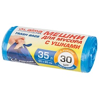 Мешки для мусора 35 л, с ушками, синие, в рулоне 30 шт., ПНД, 11 мкм, 650х500 мм, LAIMA ULTRA, 607684 в Первоуральске