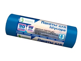 Мешки для мусора 30 л, синие, в рулоне 20 шт., ПНД, 7 мкм, 600х500 мм, MIRPACK Classik, 302041 в Первоуральске