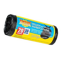 Мешки для мусора 20 л, черные, в рулоне 30 шт., ПНД, 10 мкм, 550х440 мм, Крепак, 4607075710092 в Первоуральске