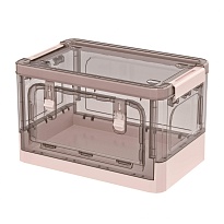 Ящик пластиковый складной прозрачный коричневый, дно розовое, 360х235х230 мм, с колесиками в Первоуральске